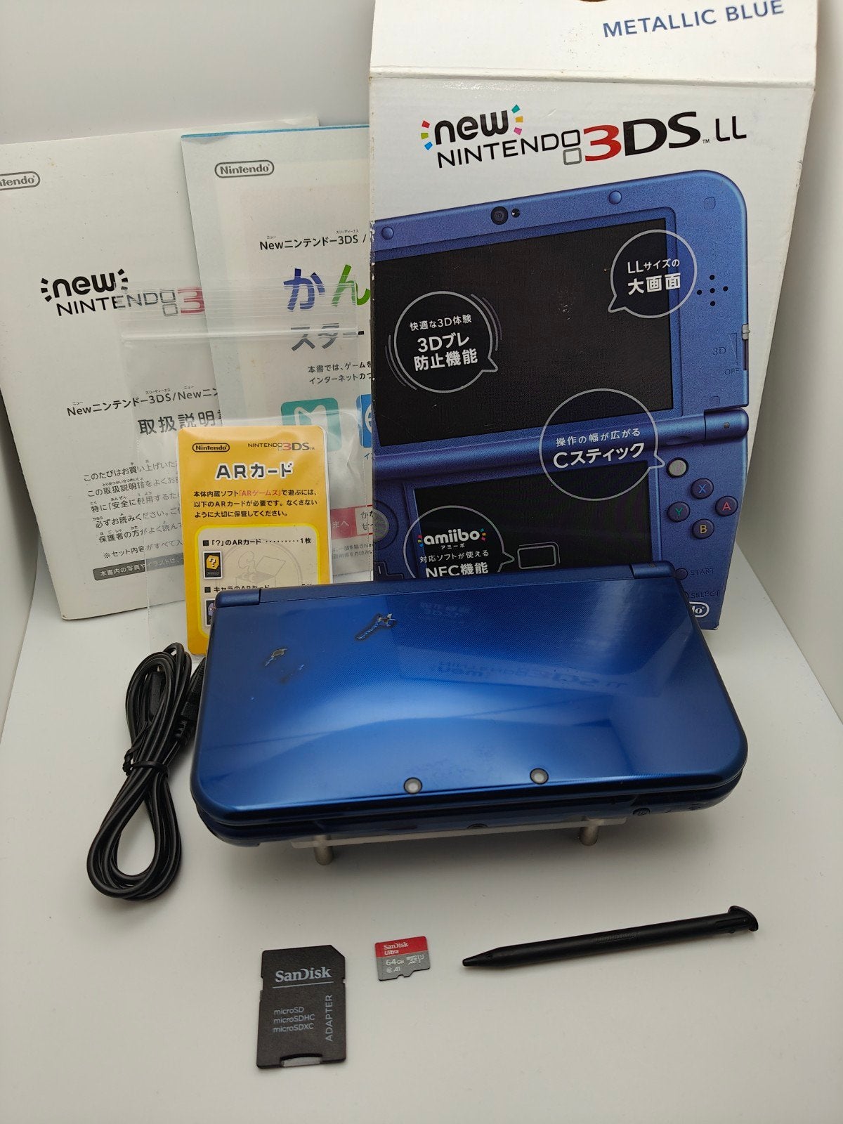 New 3DS XL TOP IPS Metallic blue 64GB Sandisk+Doos+Stylus, Spelcomputers en Games, Ophalen of Verzenden, Blauw, 3DS XL