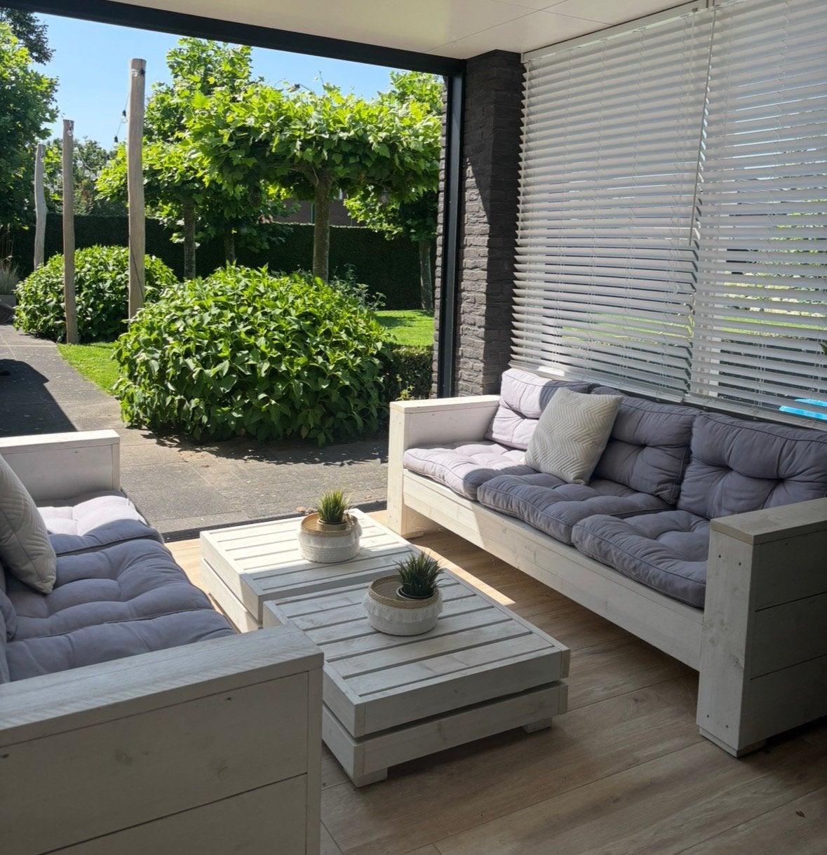 Prachtige complete louncheset beachlook z.g.a.n., Ophalen, Zo goed als nieuw, Steigerhout