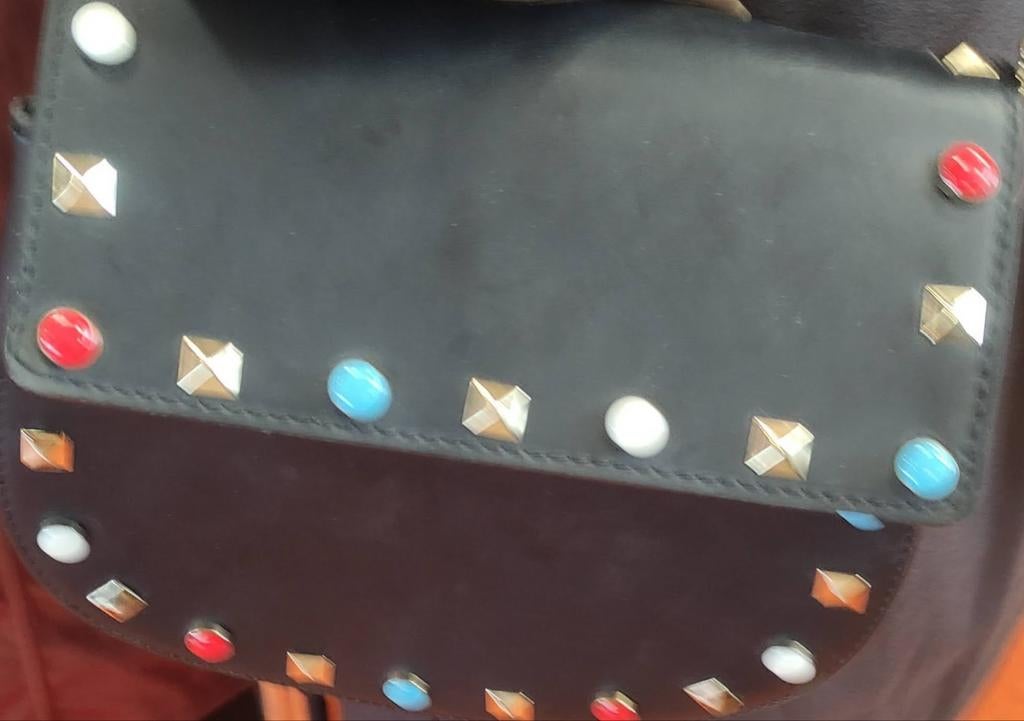 Zwarte echt leren tas met studs merk genuine leather borse, Ophalen of Verzenden, Zo goed als nieuw, Zwart