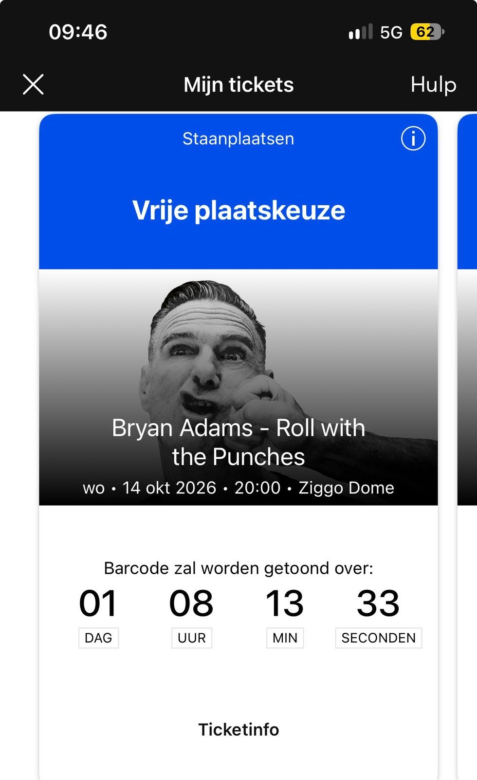 Bryan Adams 2 staanplaatsen, Twee personen, Oktober