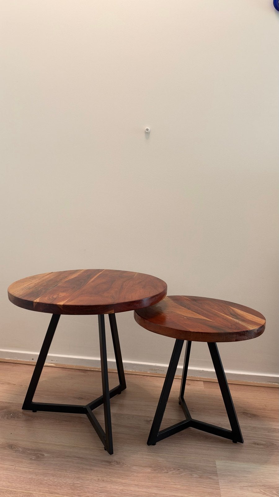 Set van 2 ronde mangohout salontafels of bijzettafel, Ophalen, Minder dan 45 cm, Minder dan 55 cm, Rond