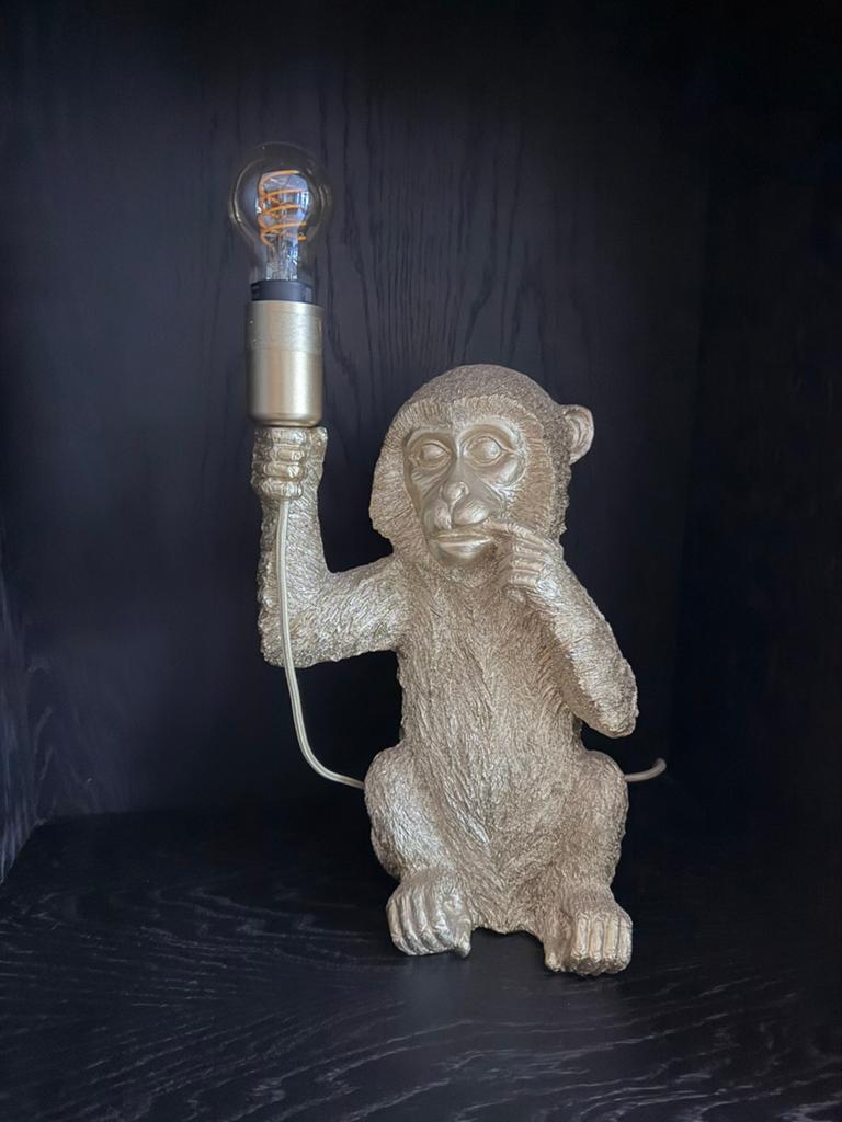 Goudkleurige apen  lamp, Huis en Inrichting, Lampen | Tafellampen, Ophalen of Verzenden, Minder dan 50 cm