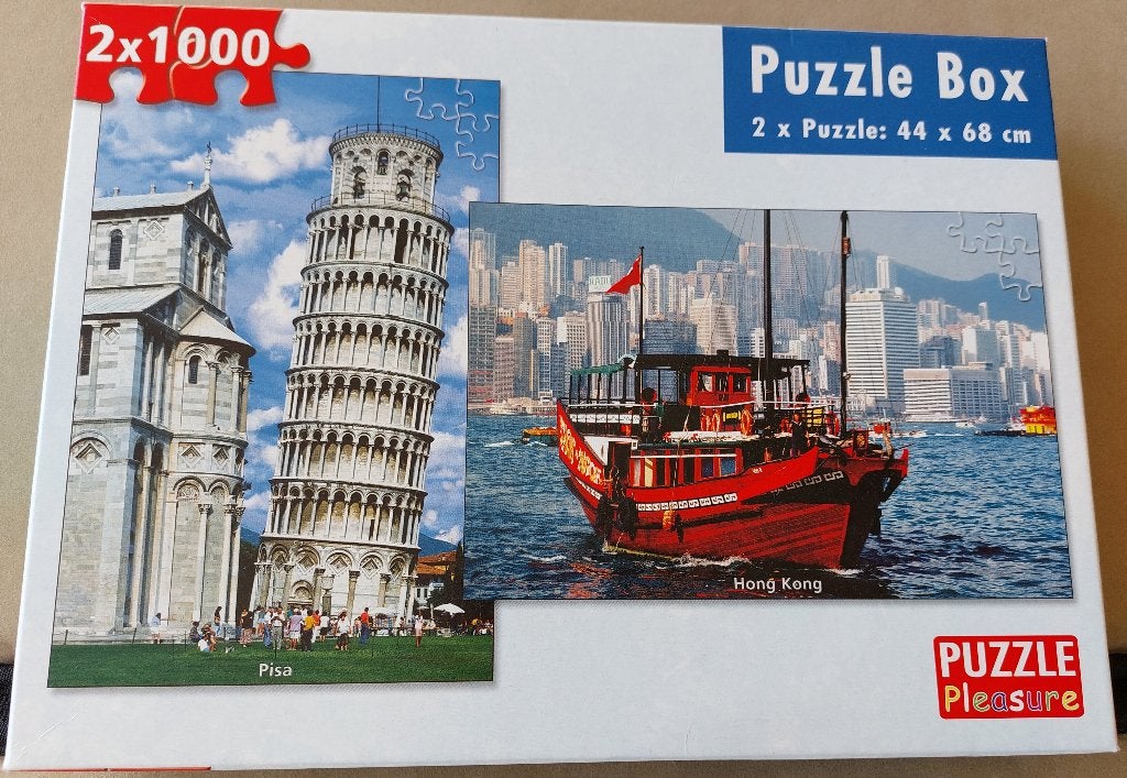 Toren van Pisa + Hong Kong boot Puzzle Box - twee legpuzzels, Hobby en Vrije tijd, Denksport en Puzzels, Ophalen, 500 t/m 1500 stukjes