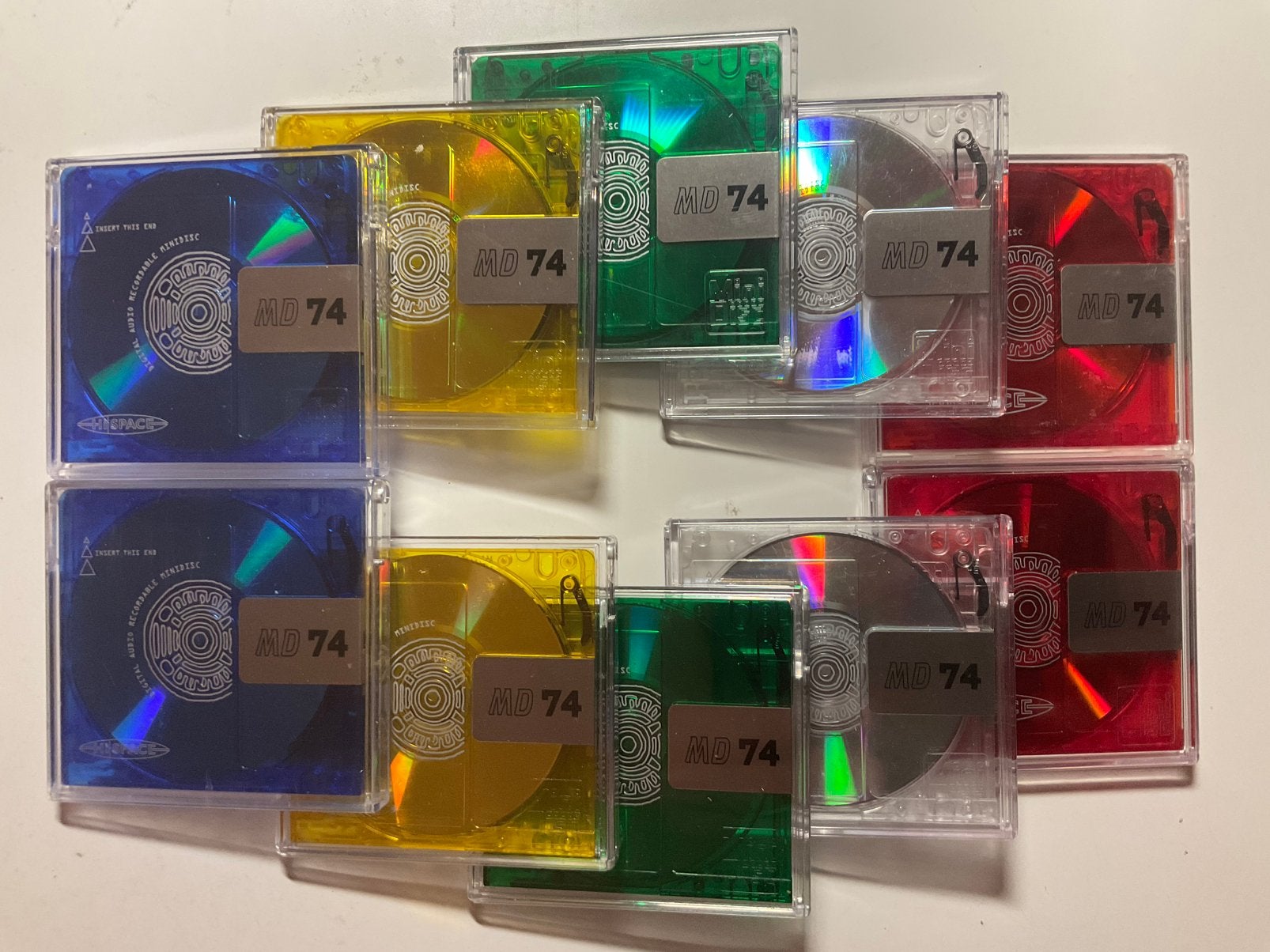Minidisc’s  HISPACE COL COL. 10x als nieuw in klaphoesjes 74, Ophalen of Verzenden