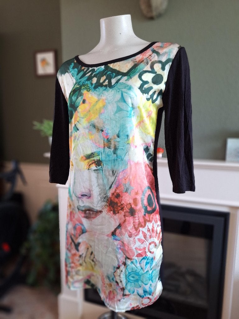 Sensi Wear nieuw gezicht print top M 38, Maat 38/40 (M), Lange mouw, Meerkleurig, Verzenden