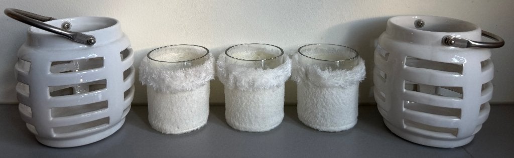 Woondecoratie wit:kandelaar,beeldje,krukje,dienblad,bloempot, Ophalen, Zo goed als nieuw, Wit