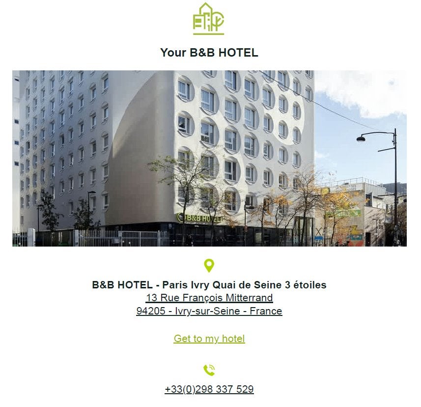 Hoteltegoed B&B HOTEL Paris Ivry Quai (voucher waarde €163), Twee personen, Kortingsbon, Arrangement, Overige typen