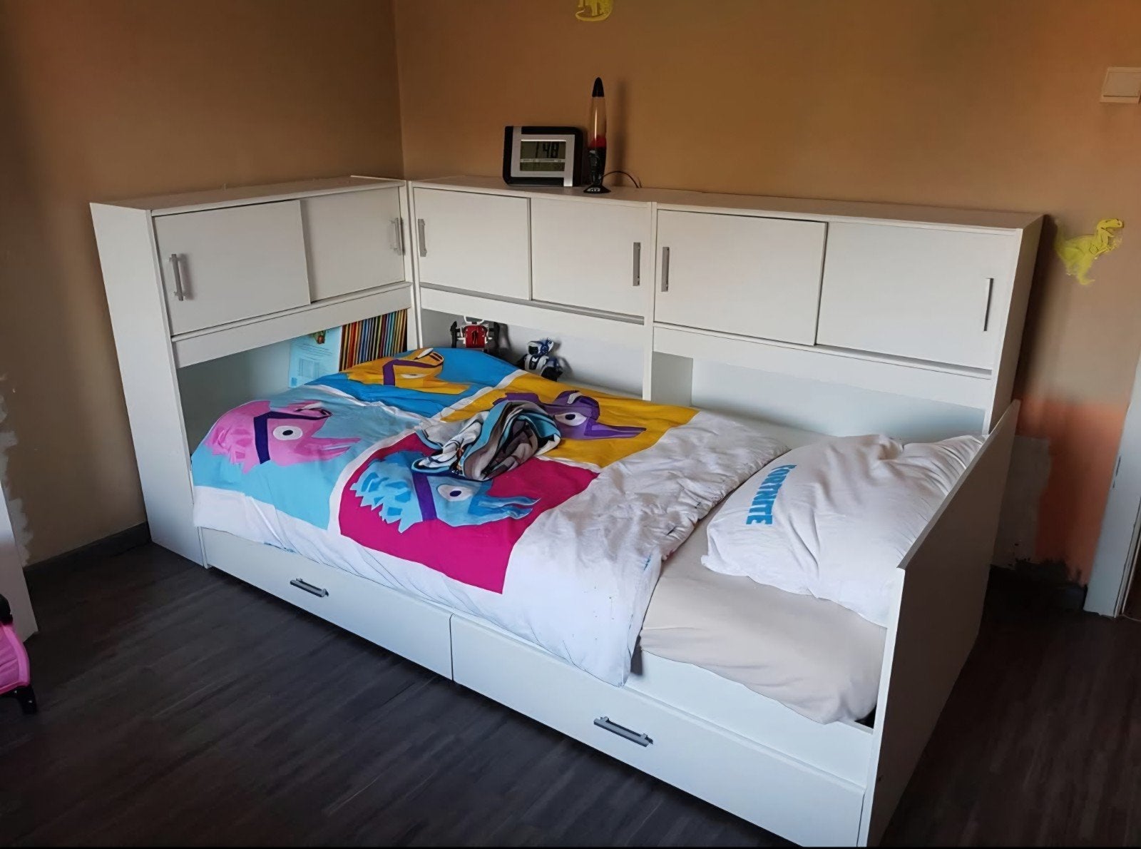 Eenpersoonsbed met opbergruimte en lattenbodem, Huis en Inrichting, Slaapkamer | Bedden, Ophalen, Gebruikt, 90 cm, Eenpersoons