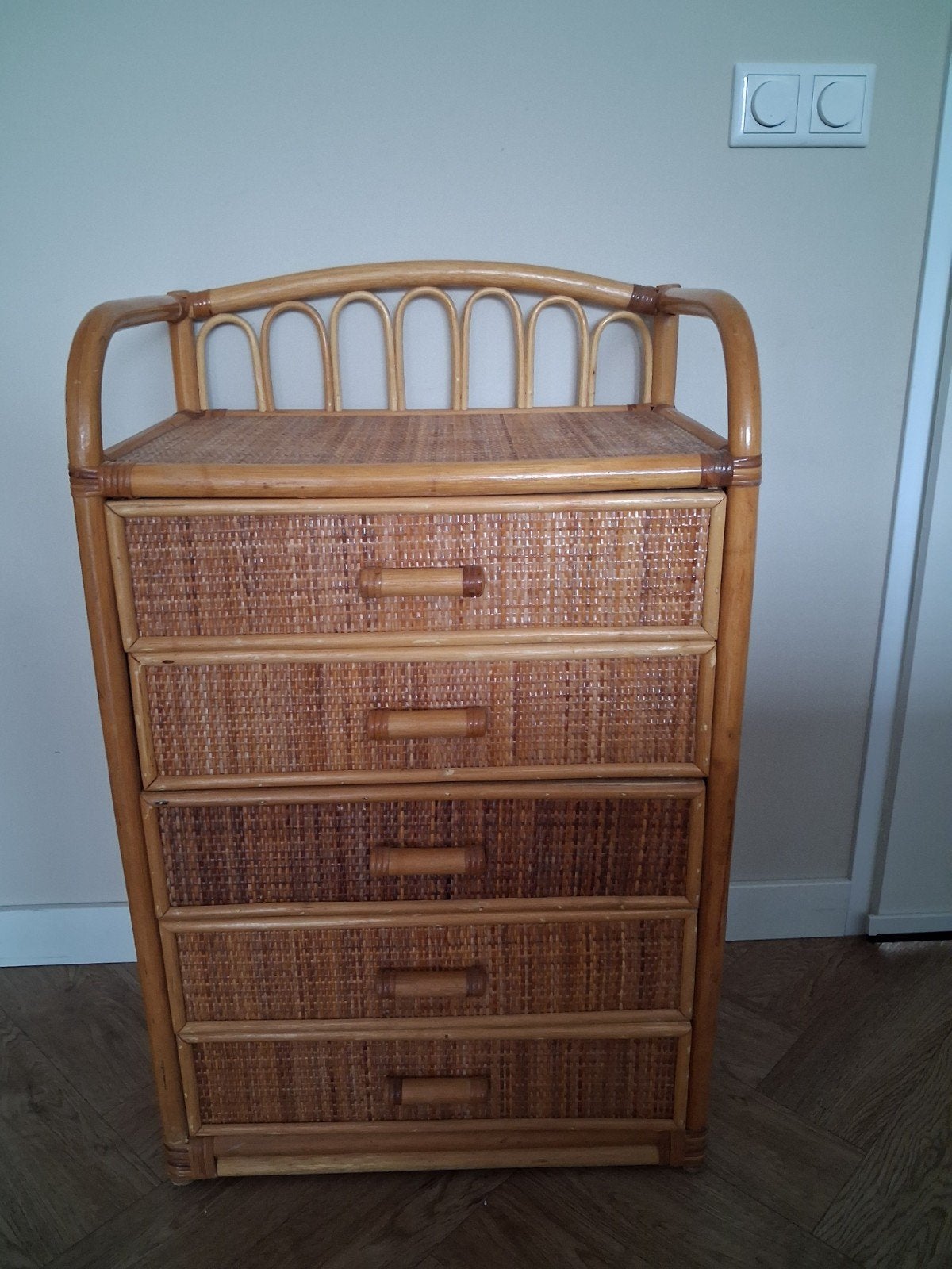 Vintage rotan/webbing ladekast, Ophalen, Gebruikt, 50 tot 100 cm, 3 of 4 laden