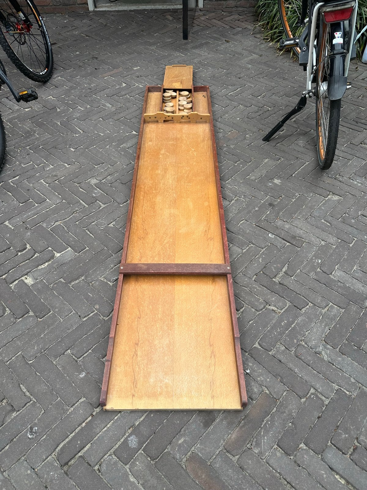 Gebruikte Sjoelbak met sjoelschijven, Een of twee spelers, Ophalen, Gebruikt