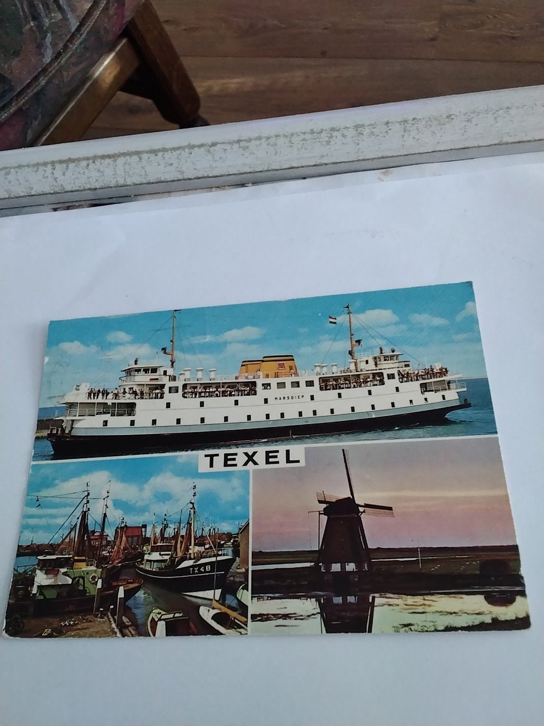 Vintage Ansichtkaart Texel - Veerboot, Haven, Molen, Verzamelen, Ophalen of Verzenden