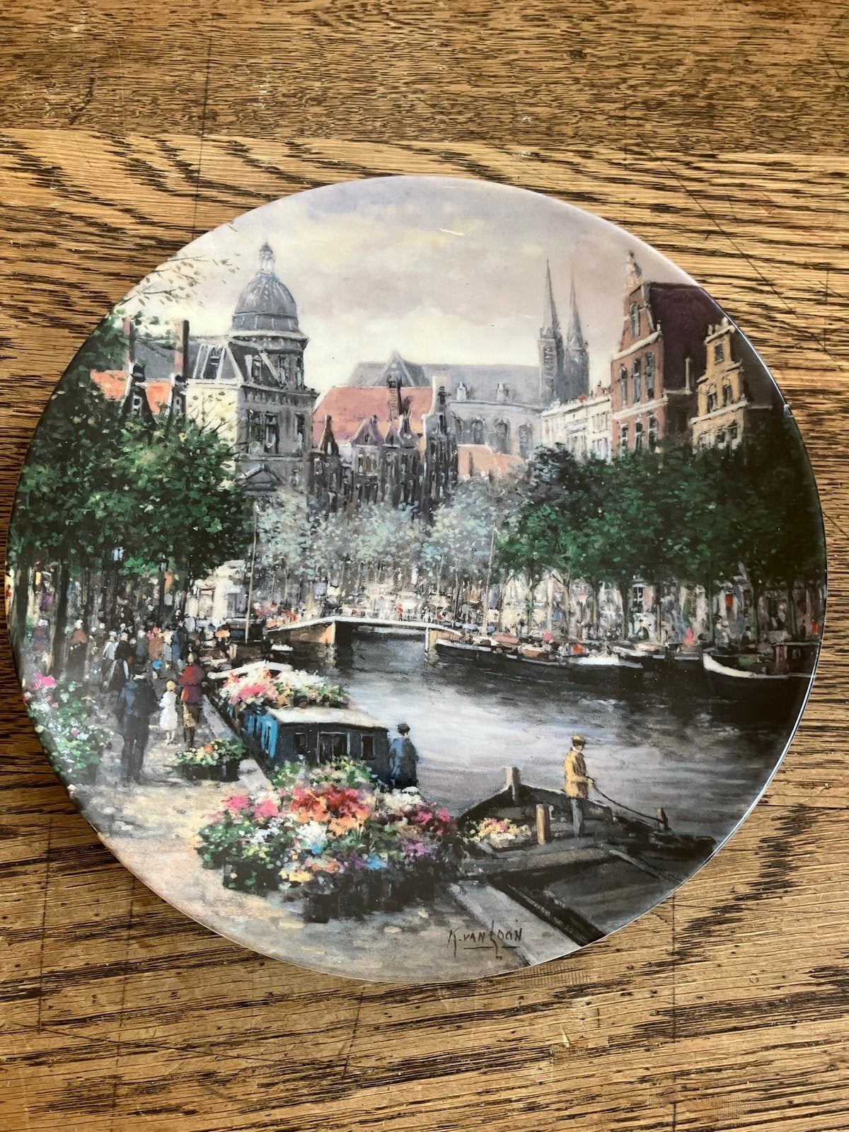 Decoratief bord "De Amsterdamse Bloemengracht" - Koos van Lo, Antiek en Kunst, Ophalen of Verzenden