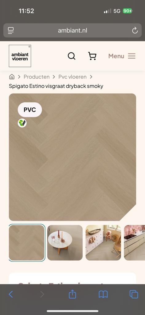 Ambiant Spigato Estino visgraat dryback smoky plak, 50 tot 150 cm, Ophalen of Verzenden, Zo goed als nieuw, 10 m² of meer