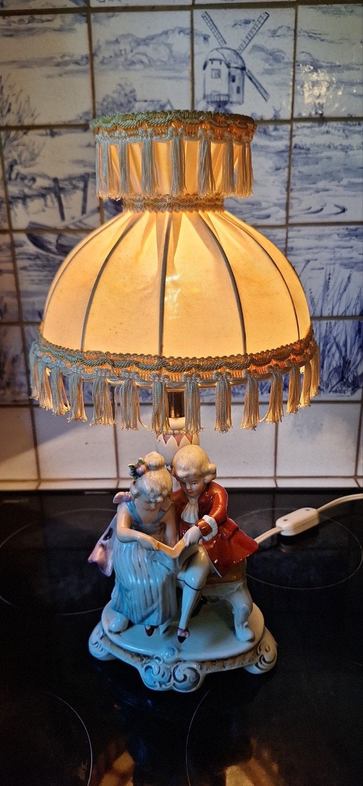 Vintage Porseleinen Tafellamp Rococo Stijl Hofpaar, Antiek en Kunst, Ophalen of Verzenden