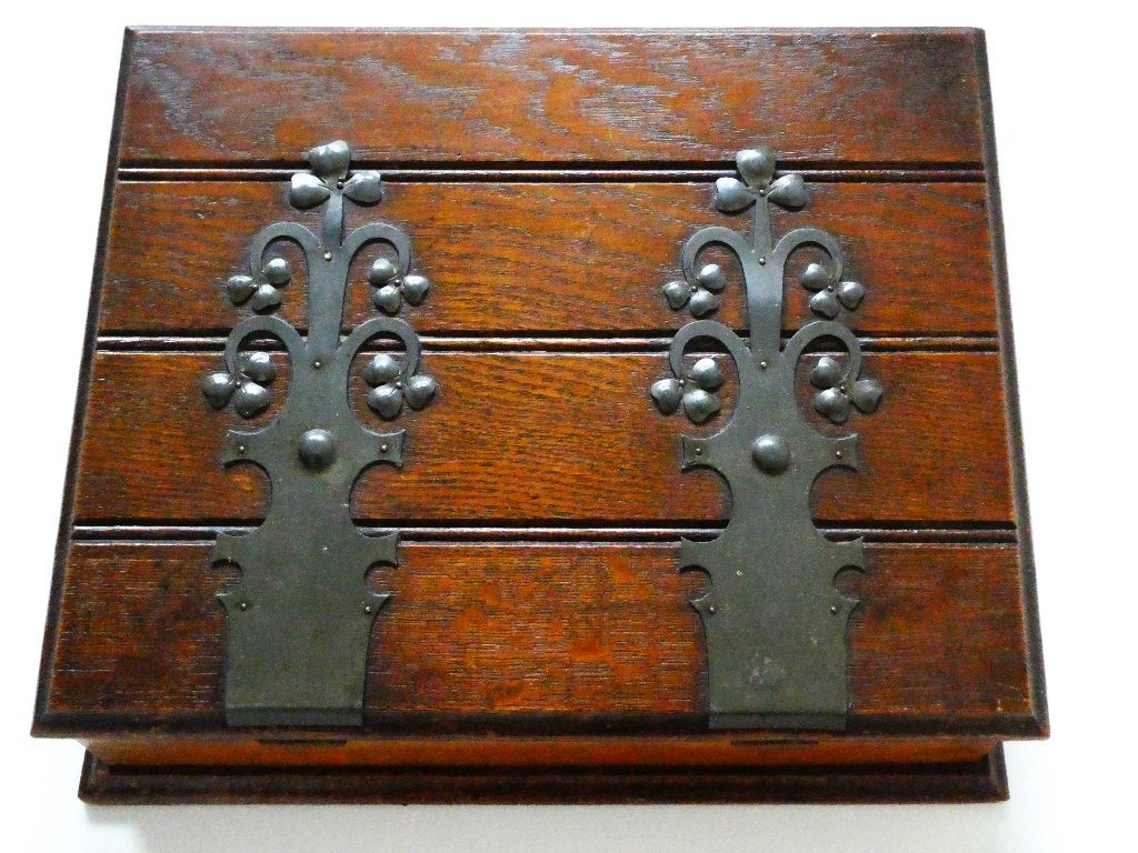 Art Nouveau schrijfkist met floraal mat metaal beslag, Ophalen of Verzenden