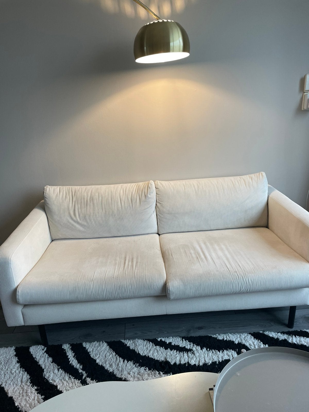 Wehkamp Adam bank ecru ribstof, Huis en Inrichting, Ophalen, Gebruikt, 150 tot 200 cm, Tweepersoons