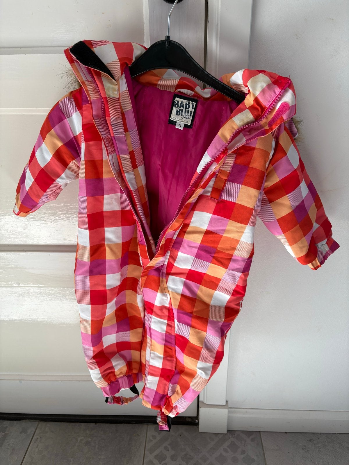 Baby Blue skipak geruit roze/oranje/wit, maat 74, Ophalen of Verzenden, Gebruikt, Meisje