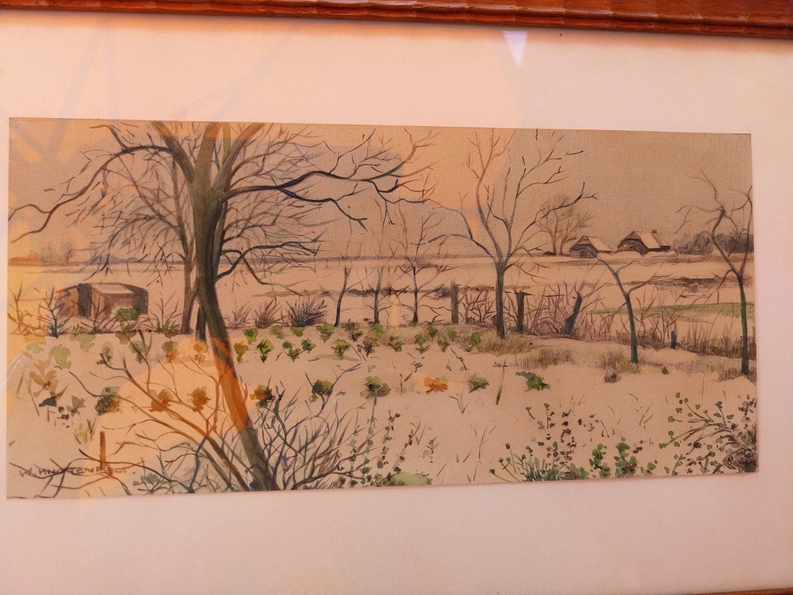 Winterlandschap door W. Knottenbelt 1898-1986., Antiek en Kunst, Kunst | Tekeningen en Foto's, Ophalen of Verzenden, Reproductie