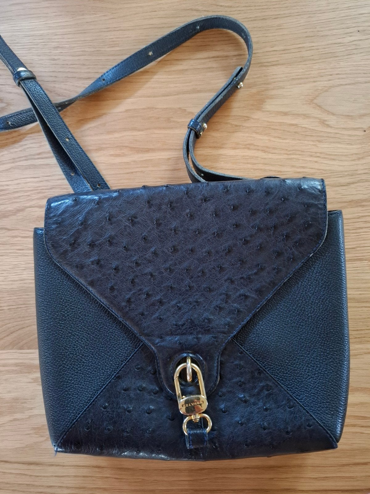 Delvaux Grelon designertas struisvogelleder blauw, Ophalen, Zo goed als nieuw, Blauw, Handtas