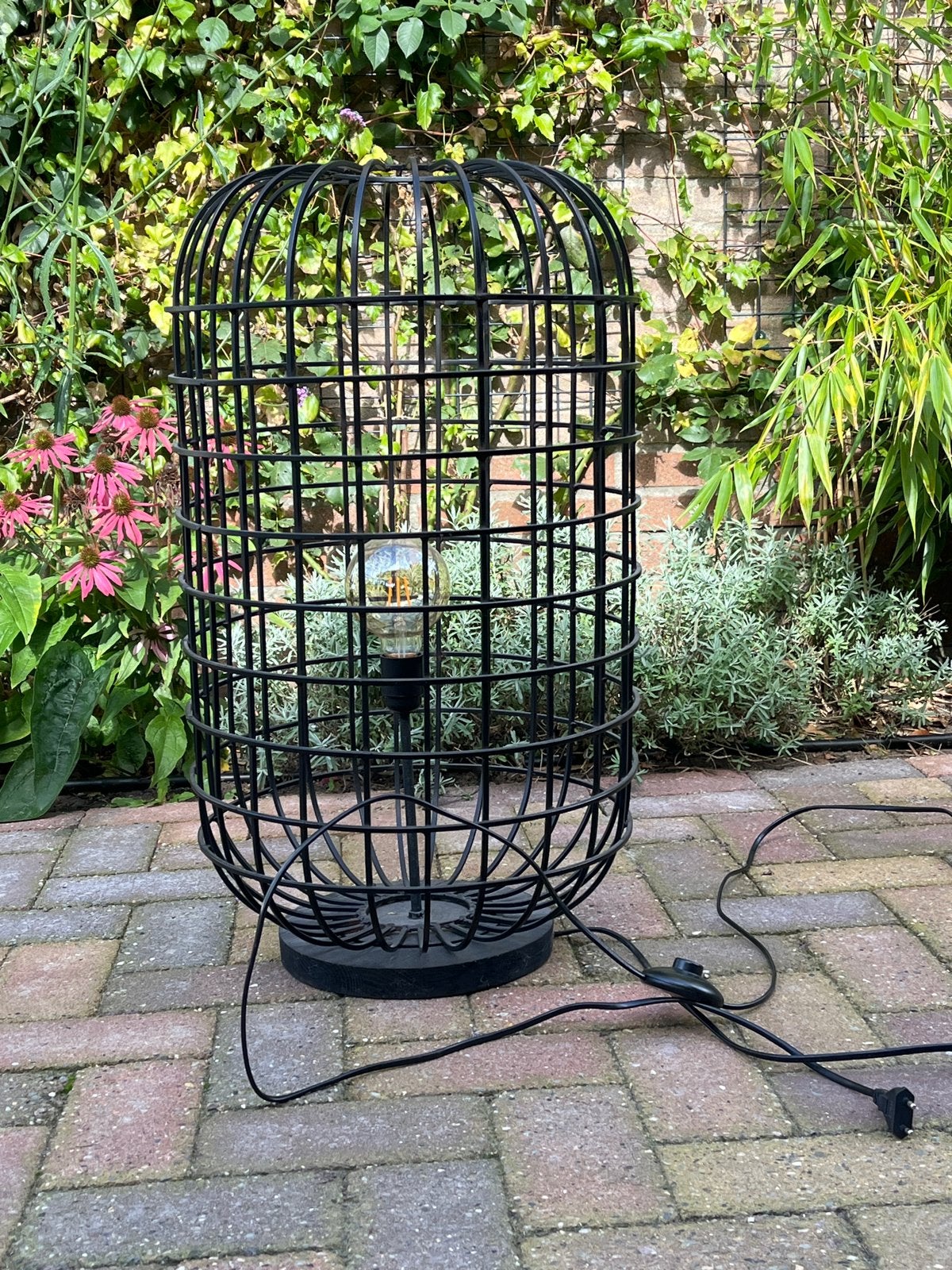 Zwarte metalen kooilamp - Industriële vloerlamp, Ophalen, 100 tot 150 cm, E27 (groot), Zo goed als nieuw