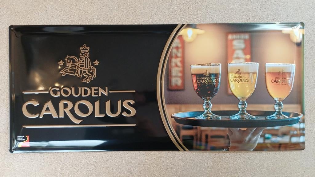 Gouden Carolus Origineel Reclamebord Metaal Met Reliéf, Ophalen, Nieuw, Reclamebord, Plaat of Schild, Overige merken