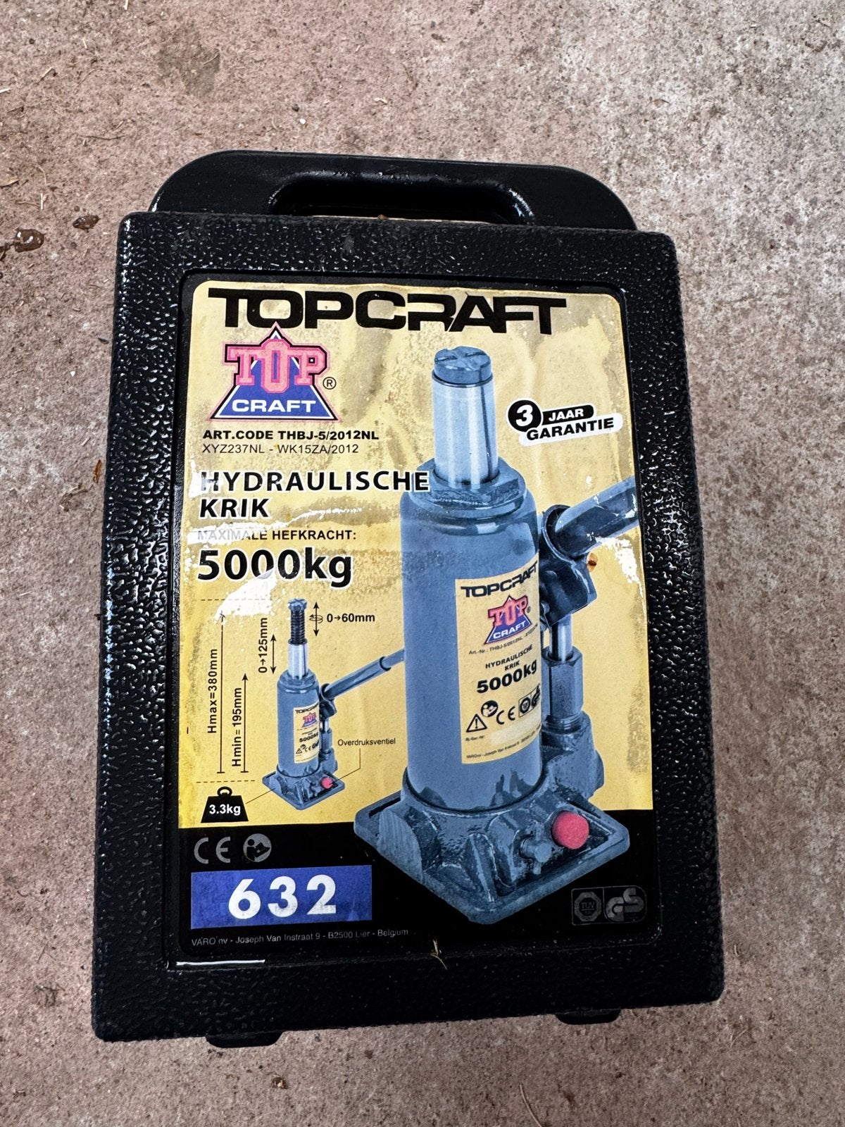 Topcraft Hydraulische Krik 5000kg, Ophalen, Zo goed als nieuw, Hydraulisch, Potkrik