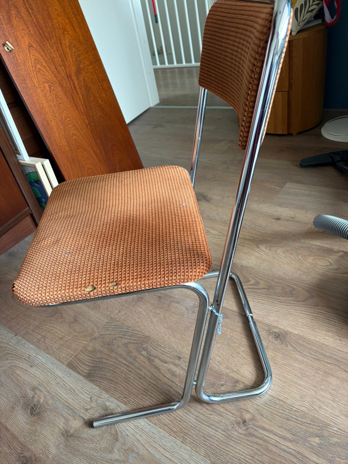 Vintage buisframe cantilever stoel  70/80 chroom & oranje, Ophalen, Gebruikt, Overige kleuren, Retro vintage