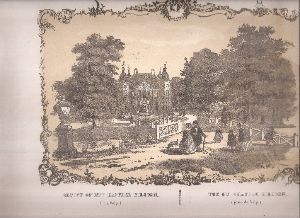 Gezigt op het kasteel Biljoen bij Velp Litho ca. 1850, Origineel, Stadsgezicht, Ophalen of Verzenden, 1800 - 1899