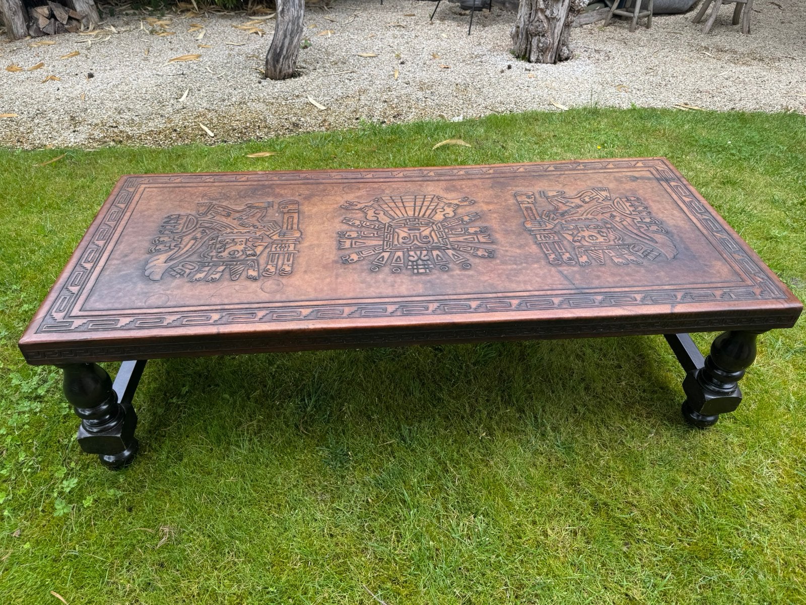 Prachtige salontafel met lerenbovenblad, Ophalen, 100 tot 150 cm, 50 tot 100 cm, Zo goed als nieuw