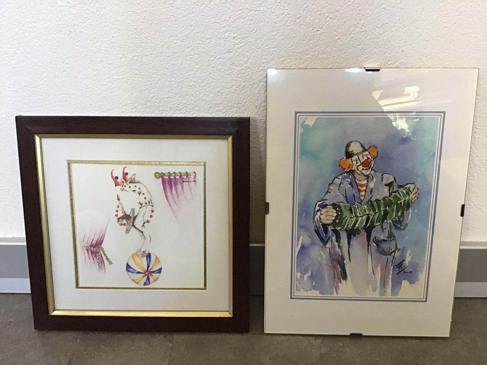2 kleine clown schilderijen, Ophalen of Verzenden, Zo goed als nieuw, Minder dan 50 cm, Schilderij