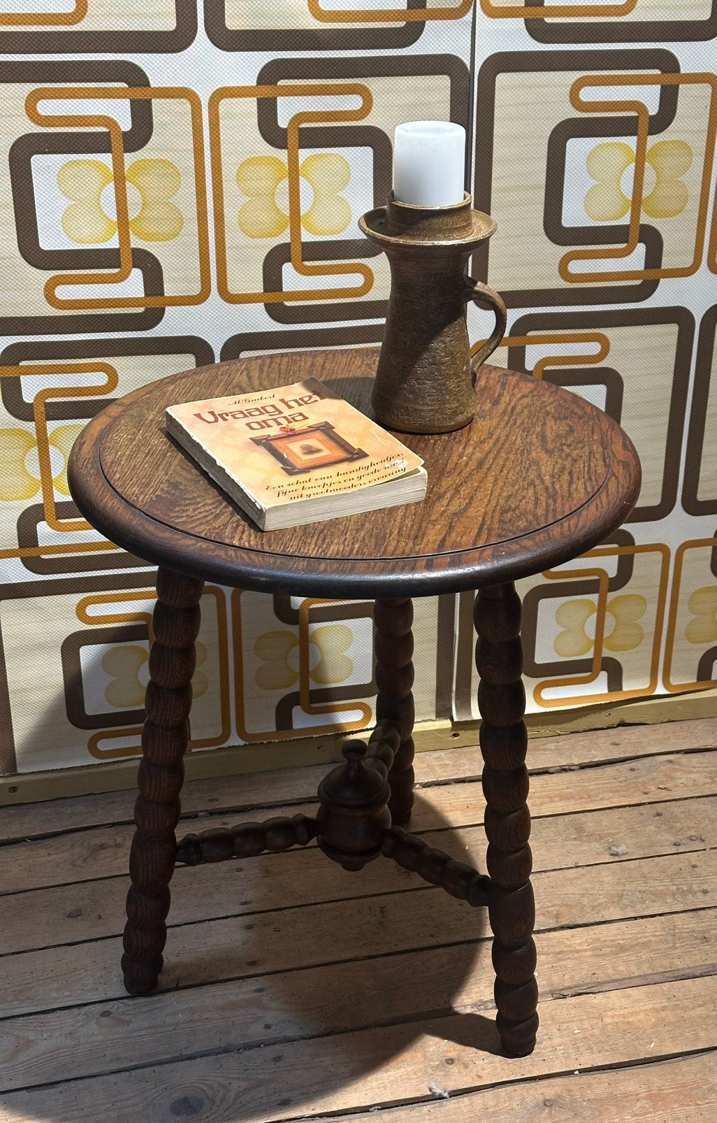 Brocante bijzettafeltje - tafeltje - rond - hout, Ophalen, Gebruikt, Rond, 50 tot 100 cm