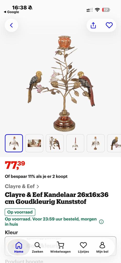 Decoratieve kandelaar van Clayre & Eef nieuw €45,-, Huis en Inrichting, Ophalen of Verzenden, Nieuw, Overige materialen, Minder dan 25 cm