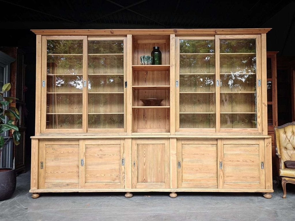 Wauw! Antieke winkelkast | Oud grenen | Gebakken glas #5435, Antiek en Kunst, Antiek | Meubels | Kasten, Ophalen of Verzenden