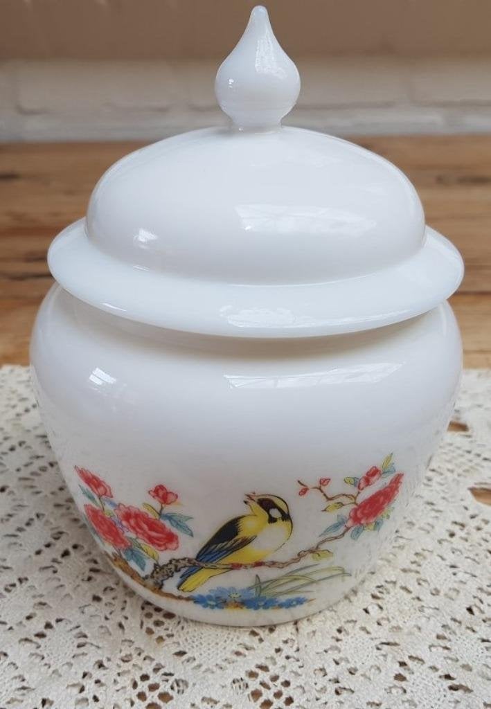 Vintage Franse opaline pot met vogel, AVON, Ophalen of Verzenden