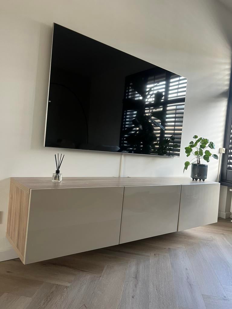 Tv kast besta ikea beige/hout 3deurs, Overige materialen, Minder dan 50 cm, Gebruikt, Ophalen of Verzenden