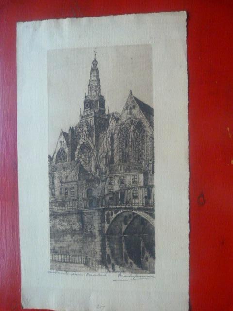 Marinus Janssen  -  ets  - Amsterdam., Antiek en Kunst, Kunst | Etsen en Gravures, Ophalen of Verzenden, Stadsgezicht, Ets, 1900 - 1949