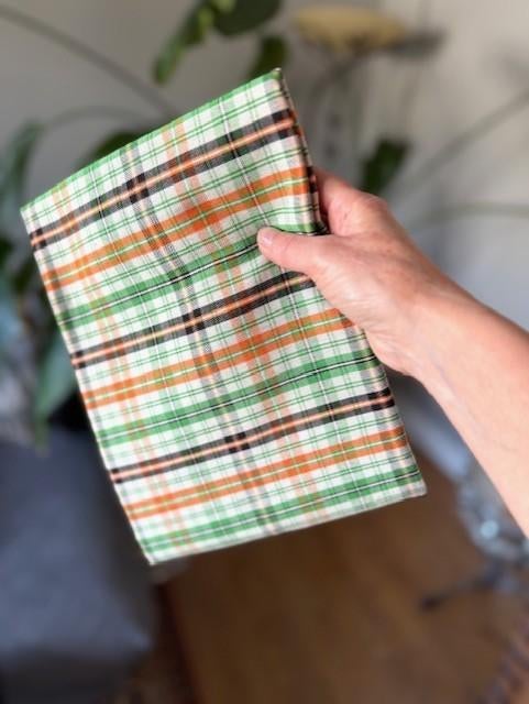 Stof ruit groen oranje zwart vintage retro ruitjes, 120 cm of meer, Nieuw, Ophalen of Verzenden, Katoen