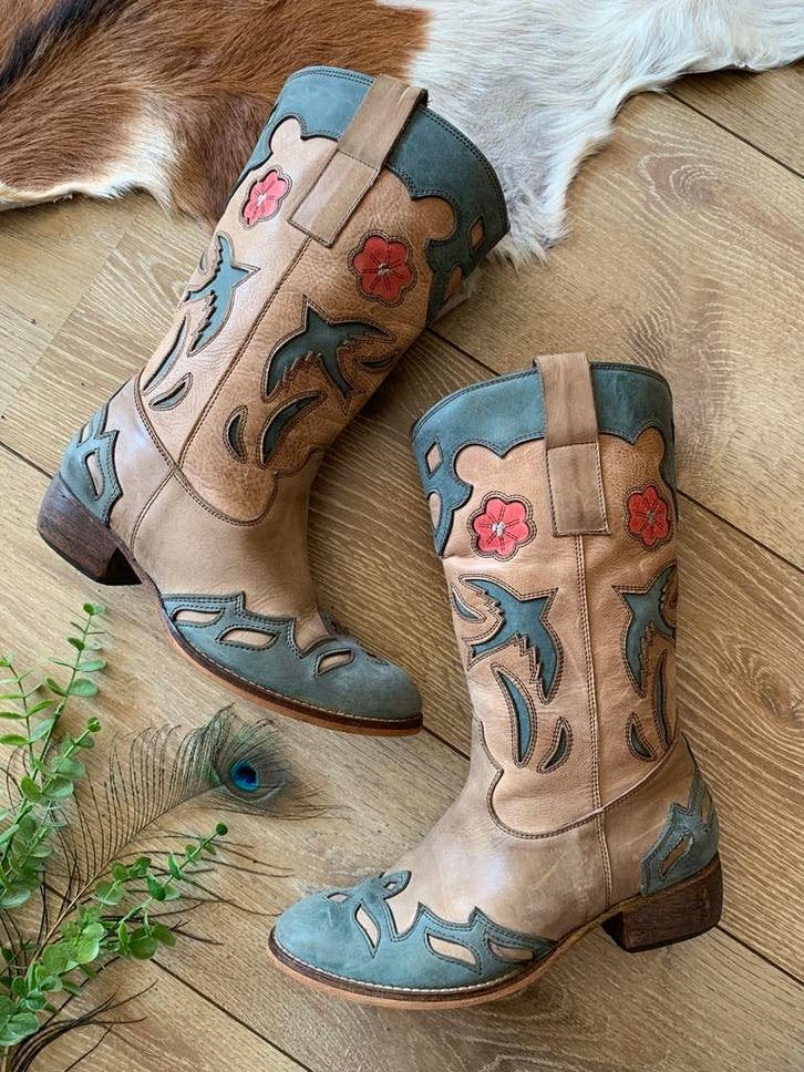 Isla Ibiza flowerboots 37 western boots bohemian laarzen, Kleding | Dames, Schoenen, Hoge laarzen, -, Blauw, -