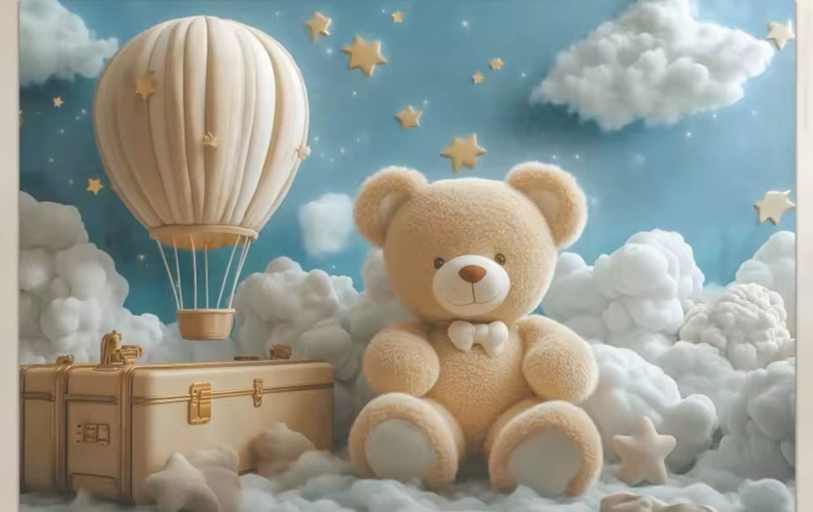 Nieuw Fotodoek Achtergrond Teddybeer Wolken 280x120 cm, Meerkleurig, Textiel, Nieuw, Ophalen of Verzenden