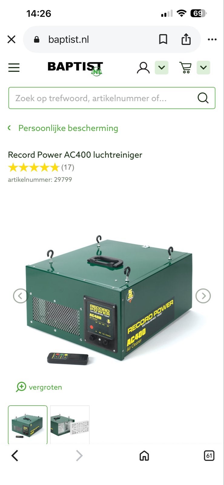 Record Power AC400 Luchtreiniger - Nieuwstaat, Ophalen, Zo goed als nieuw, Luchtreiniger