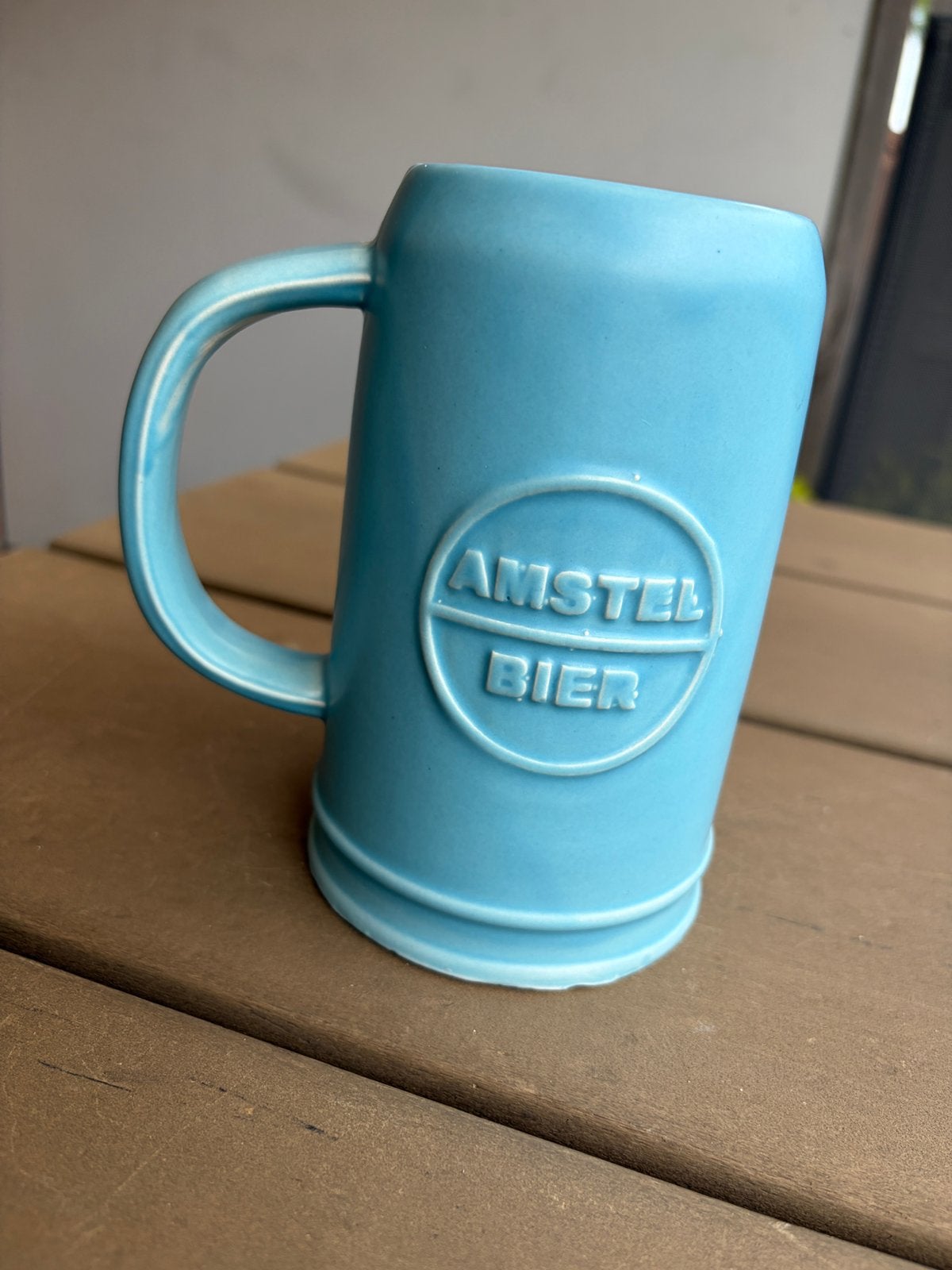 Pastel blauwe bier pul amstel bier nieuw ongebruikt, Antiek en Kunst, Ophalen of Verzenden