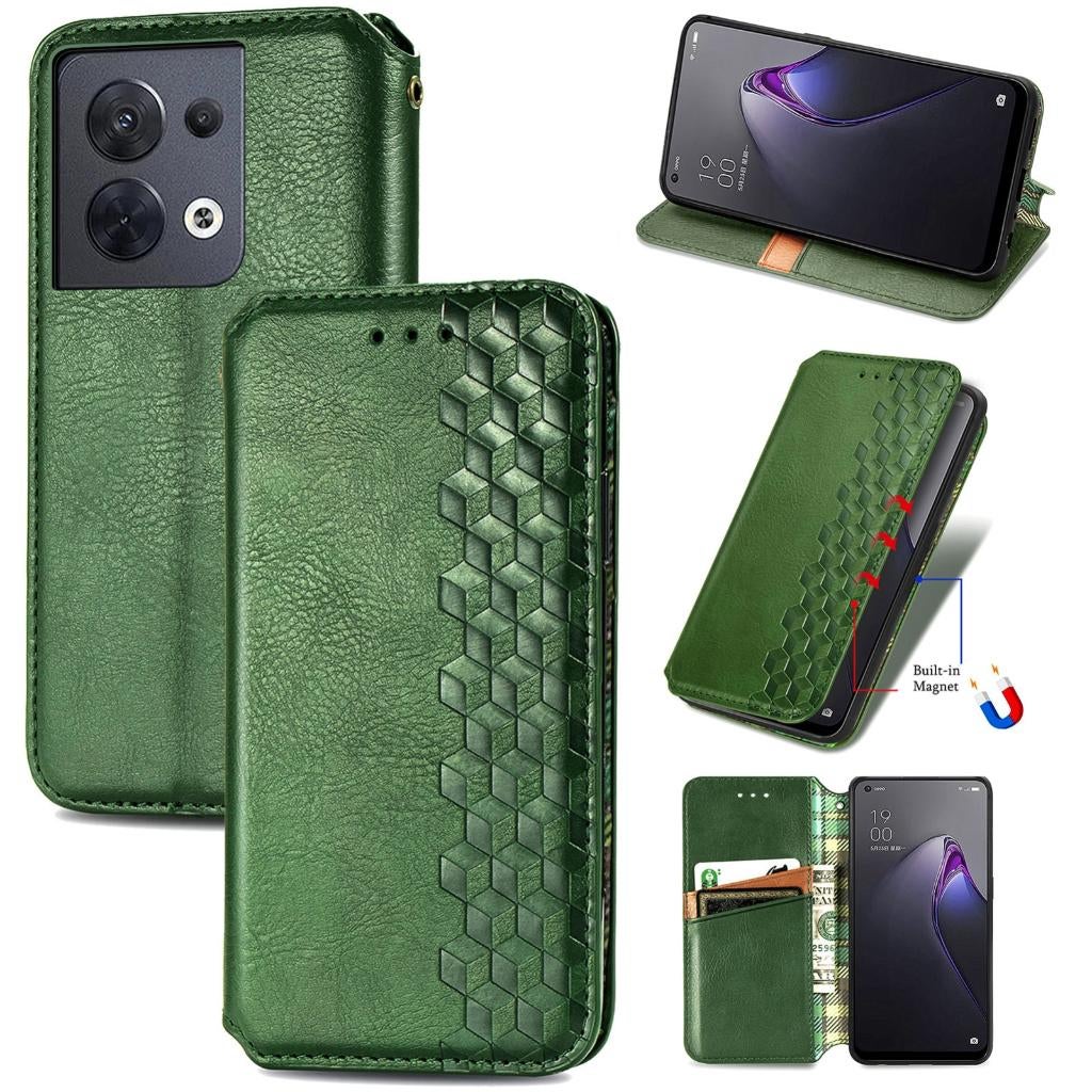 Luxe PU Lederen Wallet Case for OPPO Reno8 Pro 5G _ Groen, Verzenden, Nieuw, Hoesje of Tasje