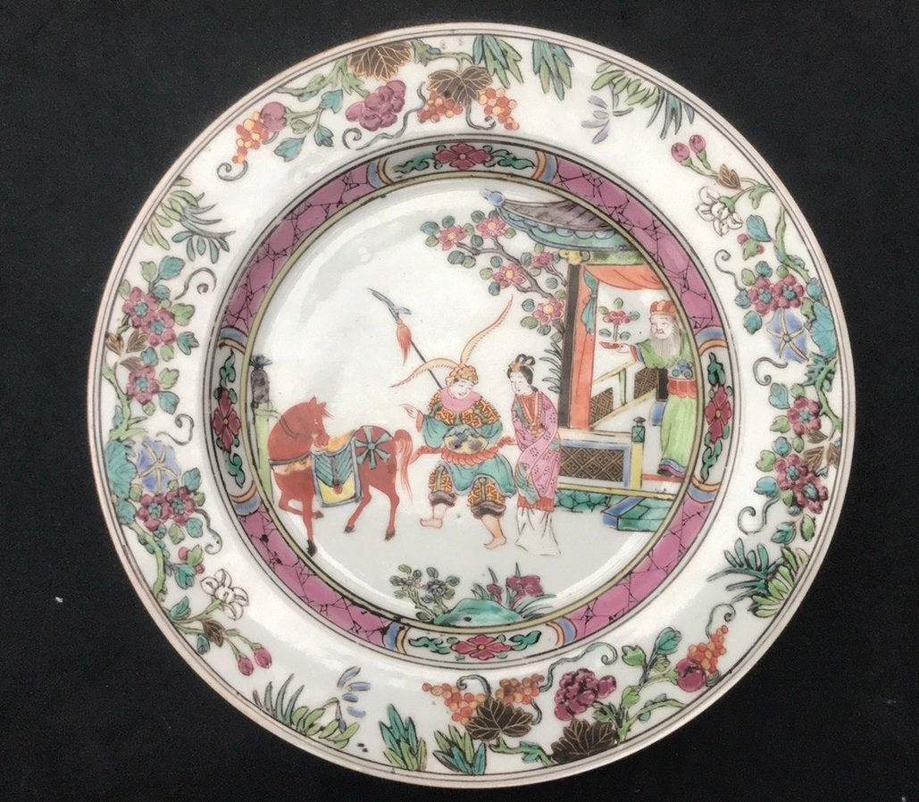 Antiek porselein bord familie rose / verte, Ophalen of Verzenden