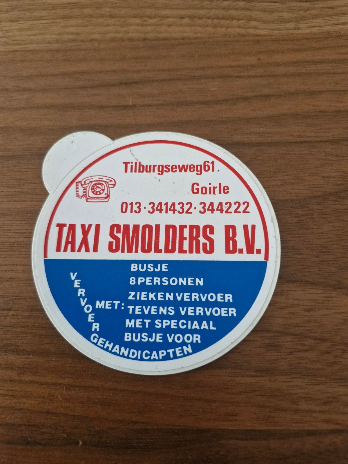 820 Vintage Taxi Smolders B.V. Sticker - 10 cm doorsnede, Ophalen of Verzenden, Gebruikt, Overige typen