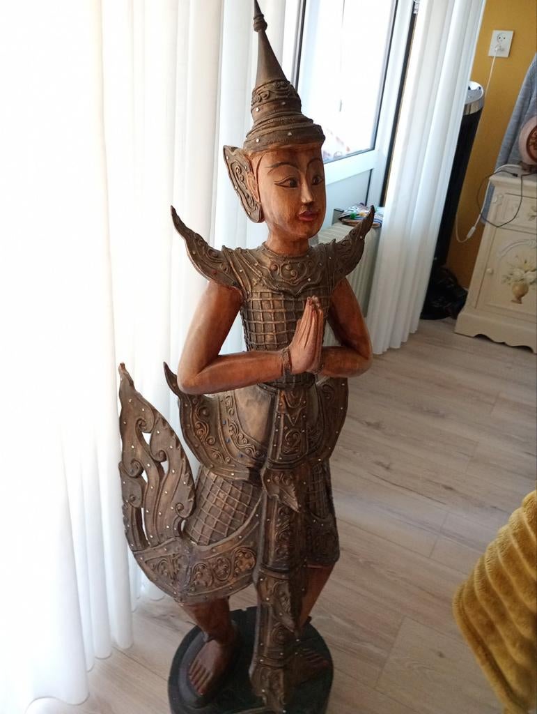 Groot houten Thais beeld, Ophalen, 50 - 100 cm, Handgemaakt, Beeld