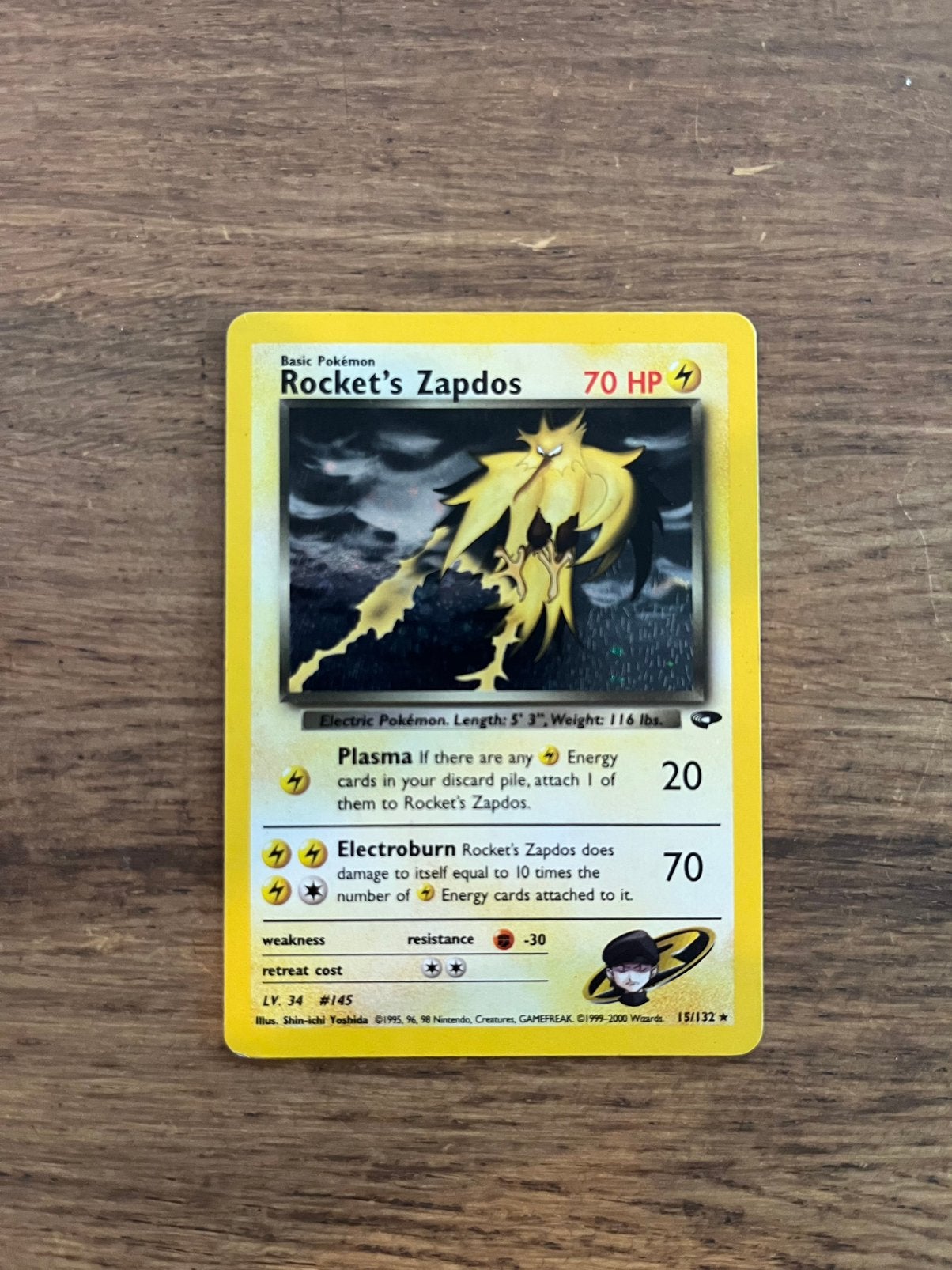 Rocket’s Zapdos holo 15/132 - Gym Challenge, Ophalen of Verzenden, Zo goed als nieuw, Losse kaart, Foil