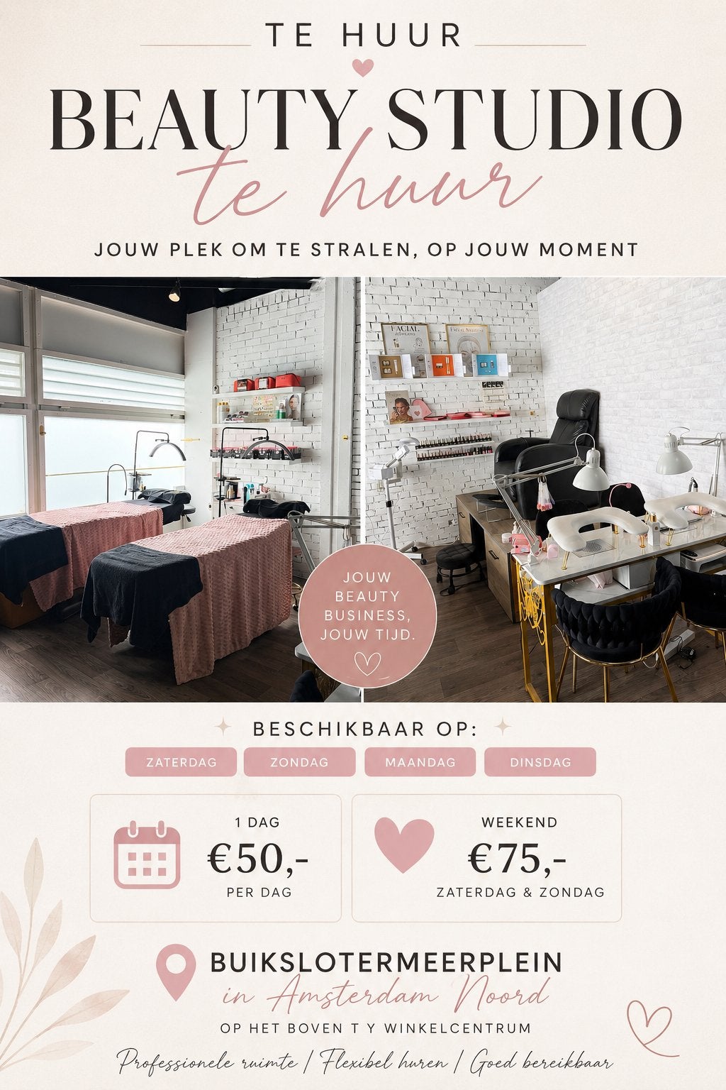 BEAUTYRUIMTE TE HUUR IN AMSTERDAM NOORD, Diensten en Vakmensen, Schoonheidsspecialisten | Overige