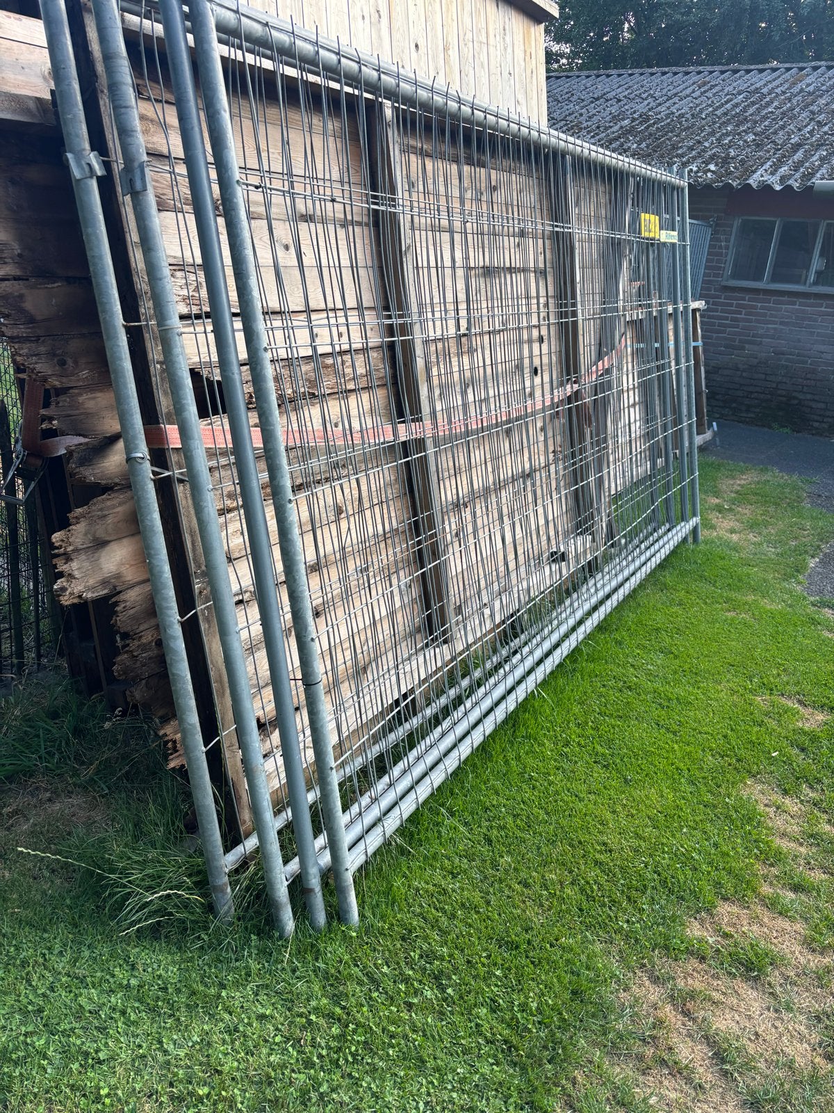5 bouwhekken met 6 Heras voetblokken, Tuin en Terras, Ophalen, Gebruikt, IJzer, Overige typen