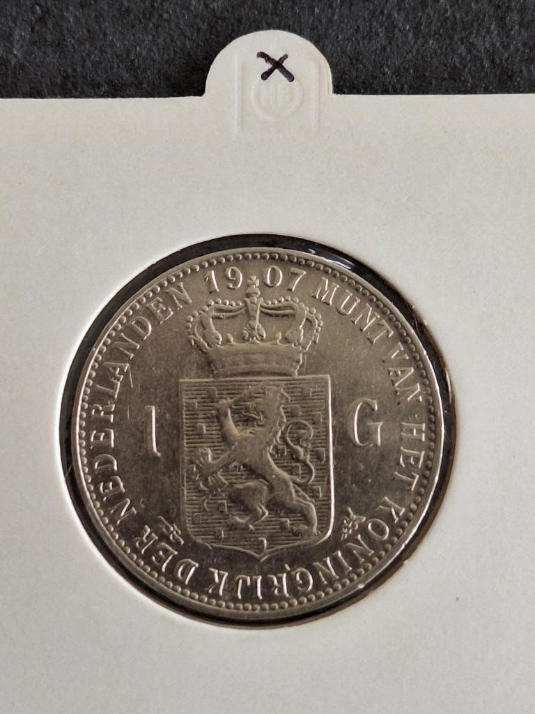 munt Nederland 1 gulden 1907 zilver, Postzegels en Munten, Munten | Nederland, 1 gulden, Zilver, Ophalen of Verzenden, Koningin Wilhelmina