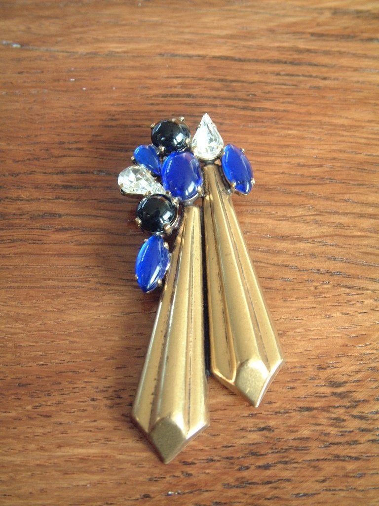vintage grote hanger met blauwe-zwarte glas, Ophalen of Verzenden, Blauw, Overige materialen